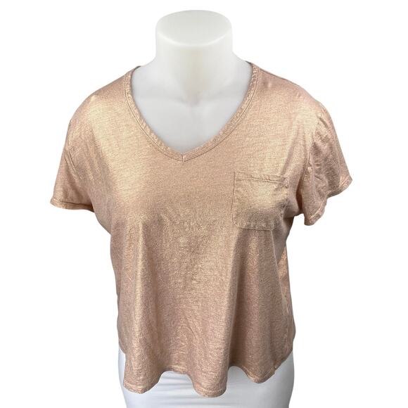 Ann Taylor Loft Women's Bronze Metallic Short Sleeve Pocket Tee T-Shirt Top XL - Picture 1 of 4